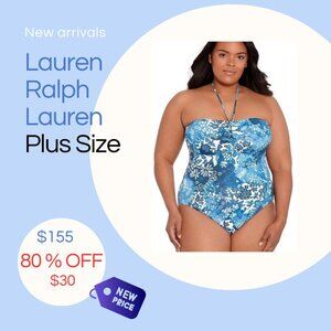 Lauren Ralph Lauren Plus Size Bandeau Halter One-Piece Swimsuit - Size 16